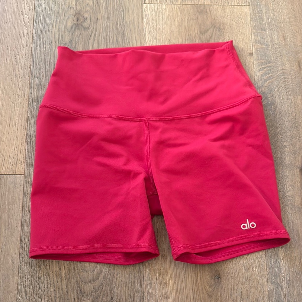 ALO Yoga Red Bike Shorts High Waist Stretch